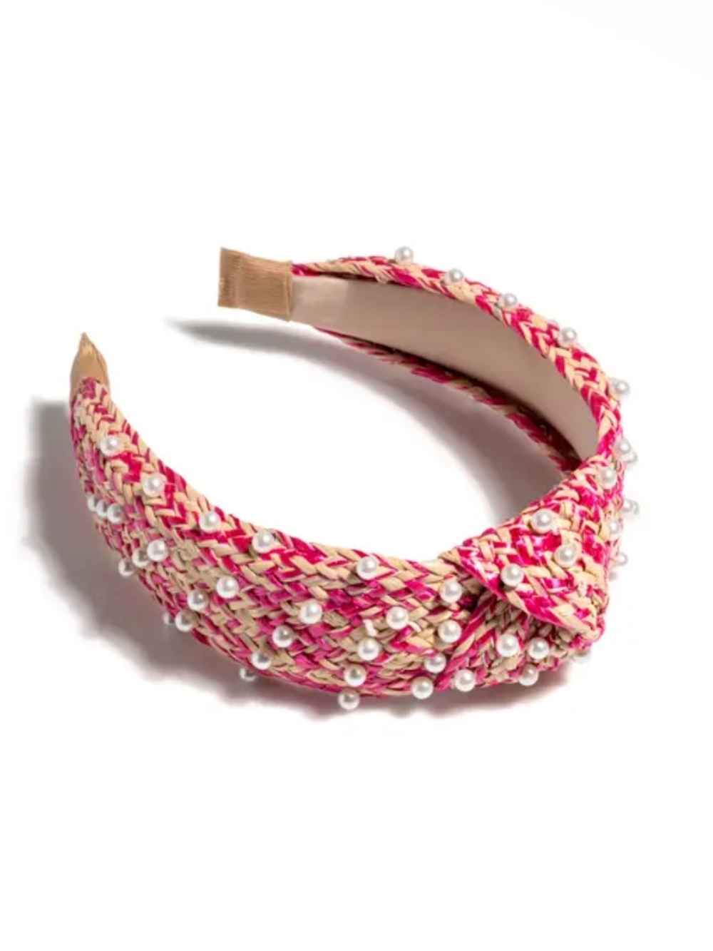 Shiraleah Beaded Pink and Beige Braided Knot Headband